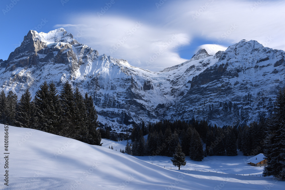 Wetterhorn, Schreckhorn Berner Oberland, Grindelwald, Winterlandschaft