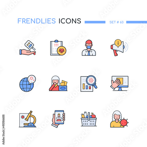 Coronavirus Disease - line design style icons set