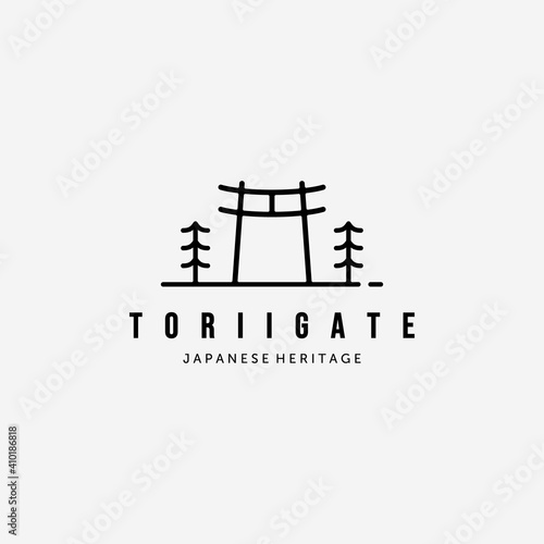 Minimalist Line Art Torii Gate Vector Logo, Illustration Design of Traditional Japanese Culture Concept
