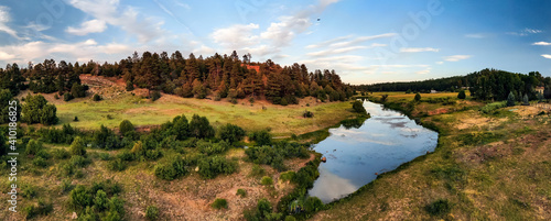 Aerial panoramic image of Show Low Creek in the White Mountains of Northeastern Arizona. 