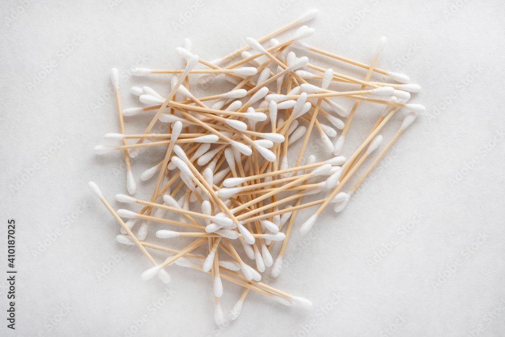Close-up on bamboo cotton buds Close-up on bamboo cotton buds