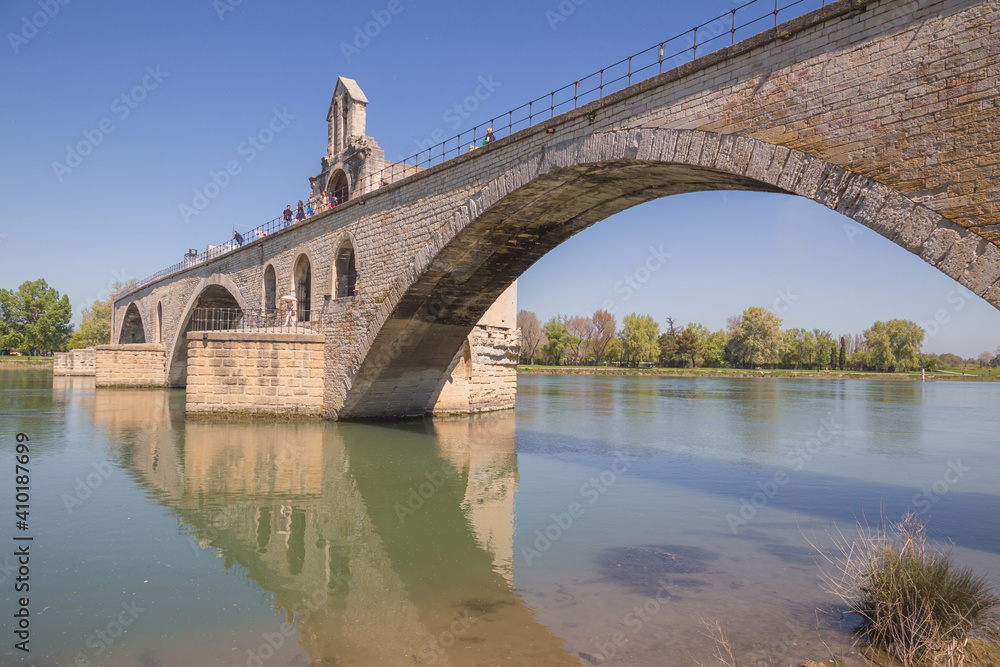 Pont d'Avignon, a famous medieval bridge across the Rhone river in the southern France.