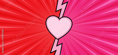 Valentine's Day background with comics style. Vector background with unique red and pink retro style