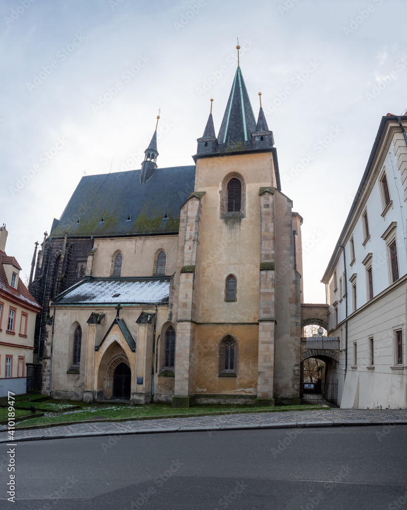 Church of Saint Gothard in Slany town, Czechia. Old renewal building