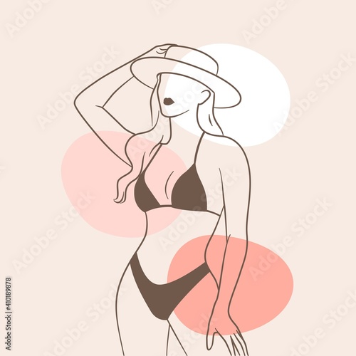 bikini girl elegant line art style painting vector, perfect for in print for painting or wallpaper
