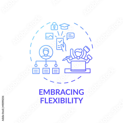 Embracing flexibility concept icon. Online teaching tips. Being ready to apply different teaching methodologies idea thin line illustration. Vector isolated outline RGB color drawing