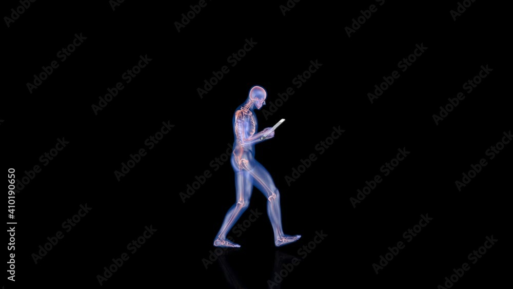Human x-ray body and skeleton, reading on a digital tablet, seamless loop, Luma Matte Human x-ray body and skeleton, reading on a digital tablet, seamless loop, Luma Matte