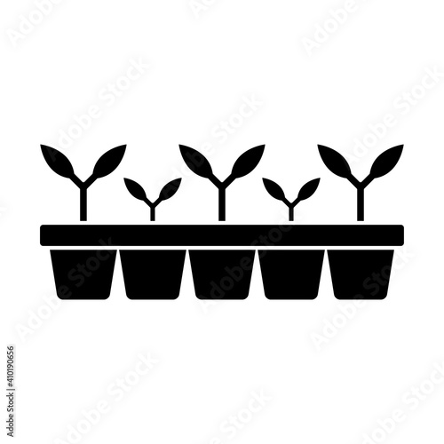 Seedlings in a pot icon. Black silhouette. Vector flat graphic illustration. The isolated object on a white background. Isolate.