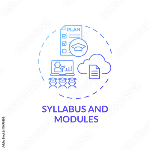 Syllabus and modules concept icon. Online course management system elements. Information about teaching students idea thin line illustration. Vector isolated outline RGB color drawing