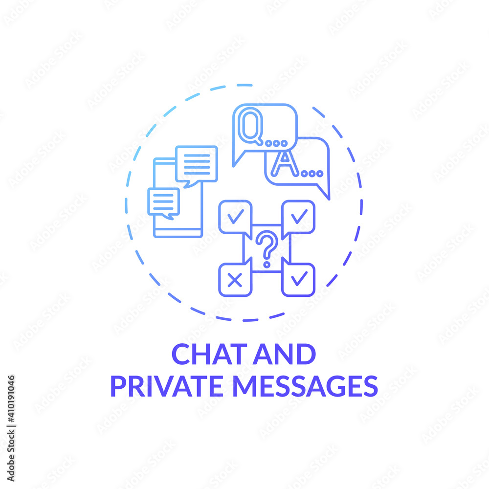 Chat and private messages concept icon. Online course management system elements. Way to comunicate with learners idea thin line illustration. Vector isolated outline RGB color drawing Chat and private messages concept icon. Online course management system elements. Way to comunicate with learners idea thin line illustration. Vector isolated outline RGB color drawing