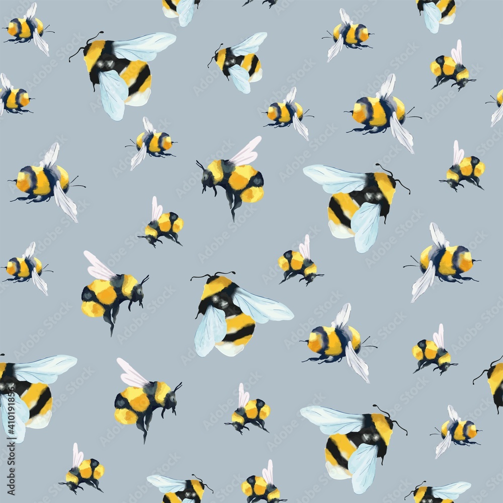 Bee seamless vector pattern. Great for themed backgrounds, home decor