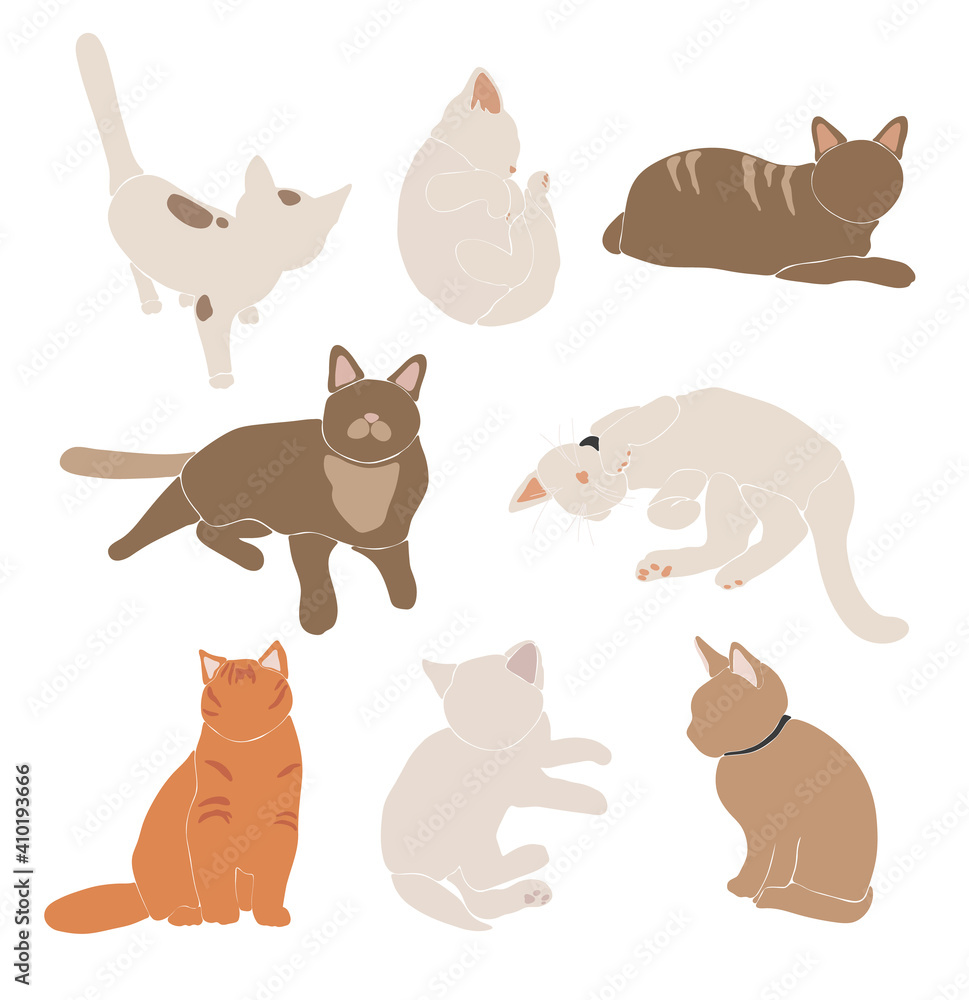 Abstract cats vector set, boho cute animal isolated, adorable cat for print, minimalist graphic elements, vector illustration