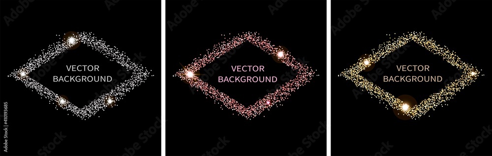 Sparkling dust isolated on black background with space for text. For social media posts, mobile apps, banners design and web/internet. Glitter style. Vector set. Sparkling dust isolated on black background with space for text. For social media posts, mobile apps, banners design and web/internet. Glitter style. Vector set.