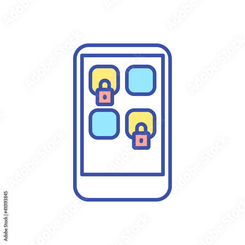 App block for smartphone RGB color icon. Parental control for application access. Stay focused. Digital detox. Limit social media use. Restriction for mobile phone. Isolated vector illustration