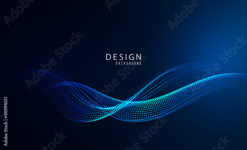 Blue wave design element on dark background. Science or technology design Blue wave flow photo