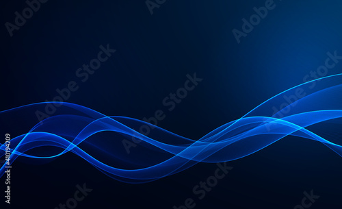 Blue wave design element on dark background. Science or technology design Blue wave flow