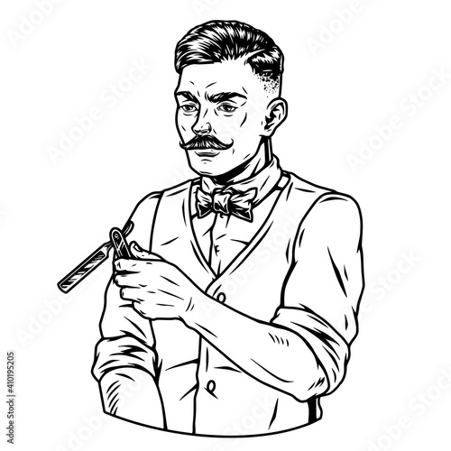 Vintage monochrome concept of mustached barber