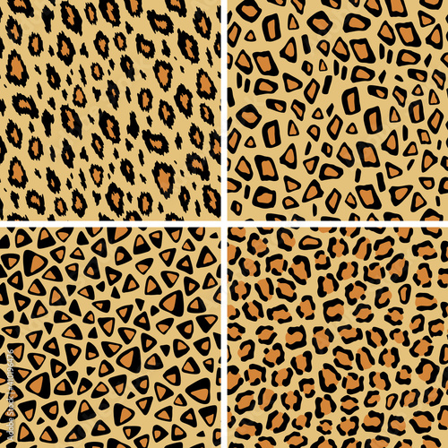 Set of leopard skin seamless pattern. Wild cat texture repeat. Abstract animal fur wallpaper. Contemporary backdrop. Concept trendy fabric textile design.
