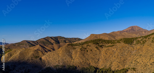 Dry mountainous landscapes in the High Atlas mountain range in Morocco
