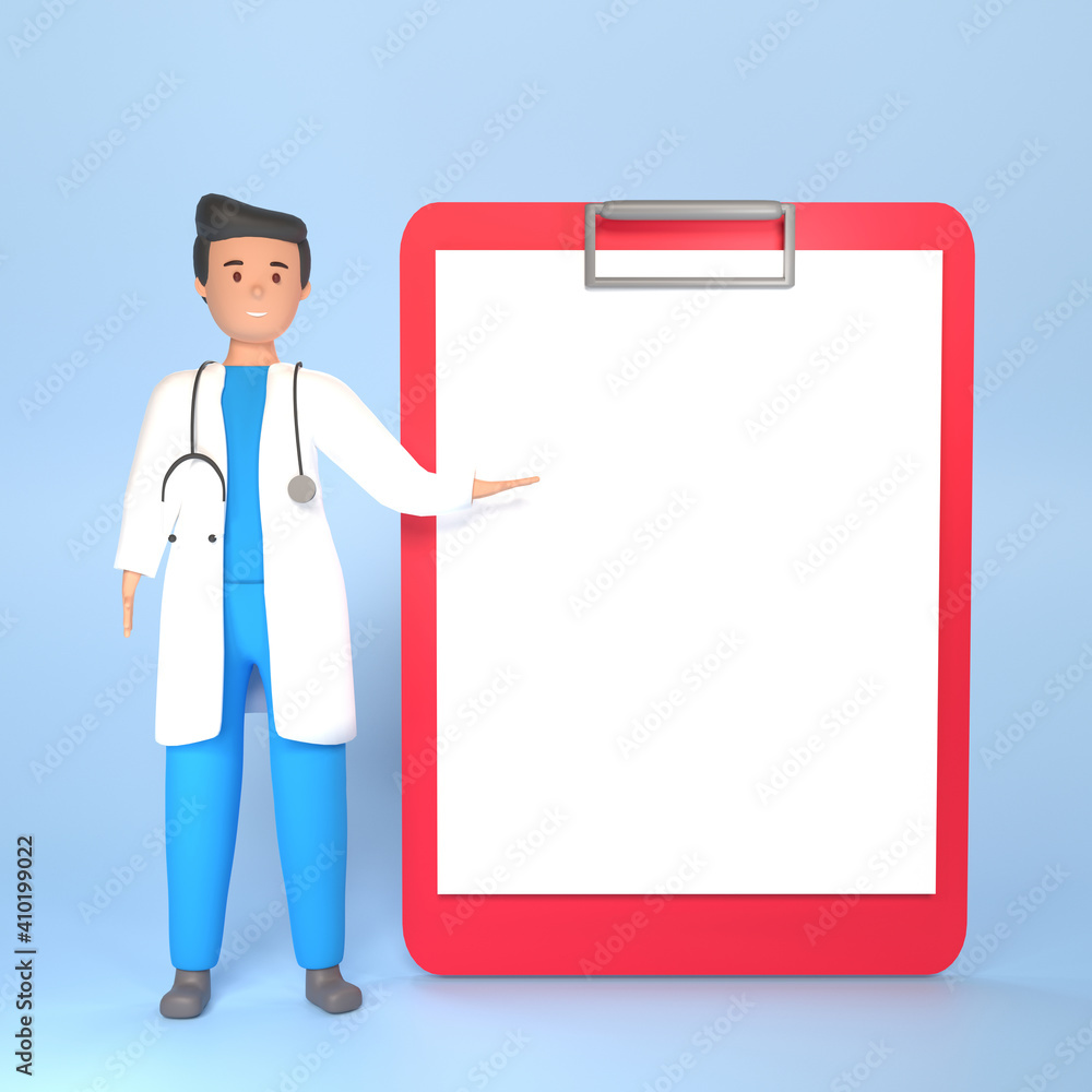 3d illustration of doctor. Physician 3d illustration. 3d rendering doctor illustration pointing to the prescription paper. 3d medical concept with physian and paper copy space 3d illustration of doctor. Physician 3d illustration. 3d rendering doctor illustration pointing to the prescription paper. 3d medical concept with physian and paper copy space