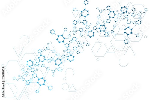 Science network pattern, connecting lines and dots. Technology hexagons structure or molecular connect elements.