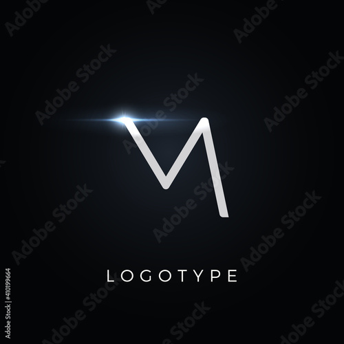 Futurism style letter M. Minimalist type for modern futuristic logo, elegant cyber tech monogram, digital device and hud graphic. Minimal style symbol, vector design