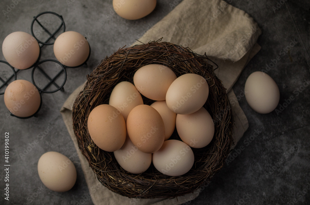 Organic eggs in the nest, easter Organic eggs in the nest, easter