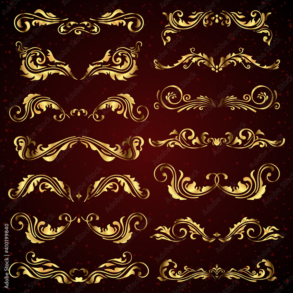 set of calligraphic elements for design and page decoration in gold set of calligraphic elements for design and page decoration in gold