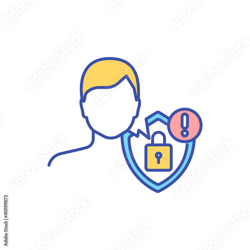 Privacy concern RGB color icon. Online confidentiality breach. Risk of identity stealing. Hacker attack, phishing for personal information. Insurance problem. Isolated vector illustration