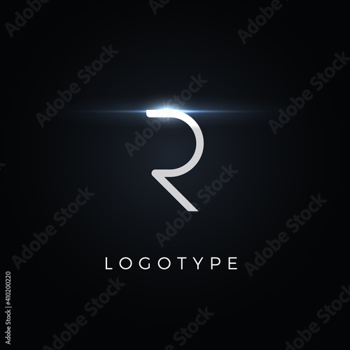 Futurism style letter R. Minimalist type for modern futuristic logo, elegant cyber tech monogram, digital device and hud graphic. Minimal style symbol, vector design