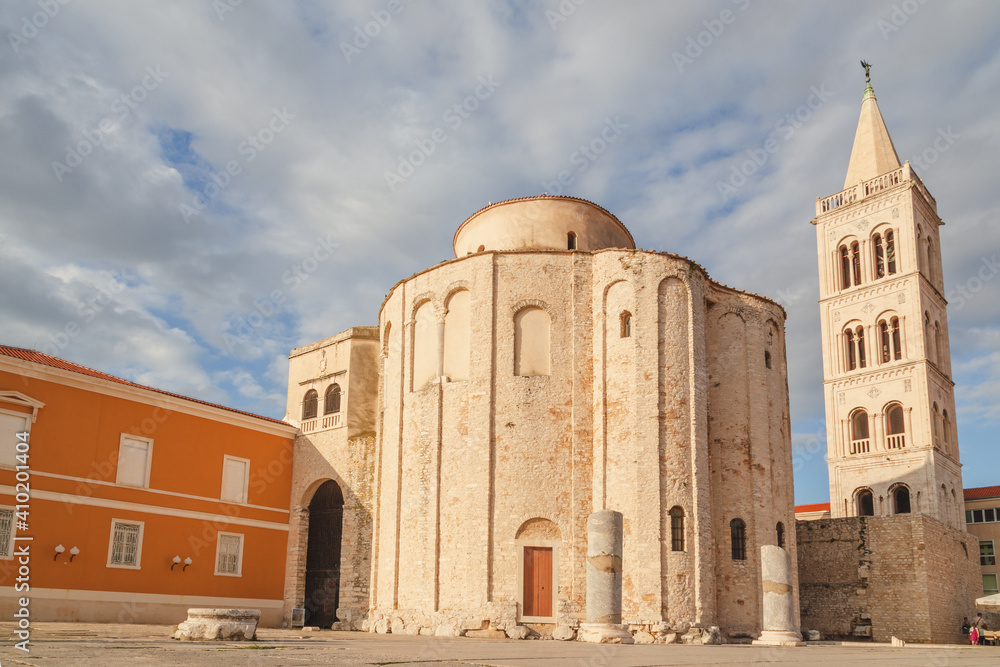 The historical main square in old town of Zadar, Croatia and the Church of St. Donatus.