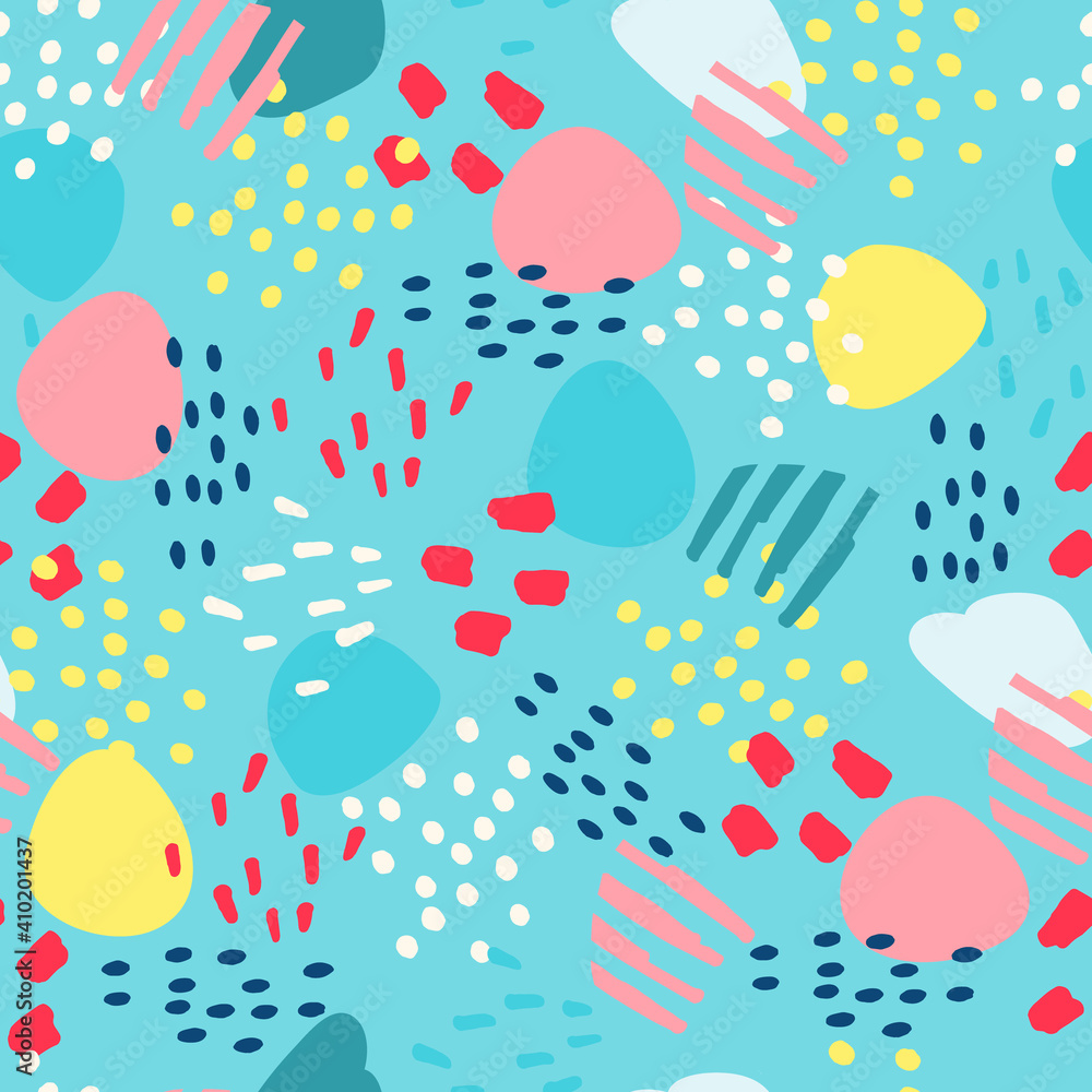 Seamless pattern with hand drawn abstract elements for surface design and other design projects on blue background Seamless pattern with hand drawn abstract elements for surface design and other design projects on blue background