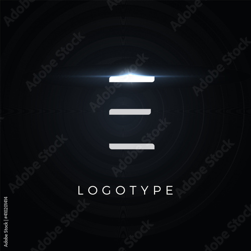 Futurism style letter E. Minimalist type for modern futuristic logo, elegant cyber tech monogram, digital device and hud graphic. Minimal style symbol, vector design