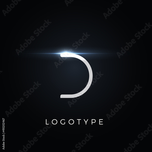 Futurism style letter D. Minimalist type for modern futuristic logo, elegant cyber tech monogram, digital device and hud graphic. Minimal style symbol, vector design