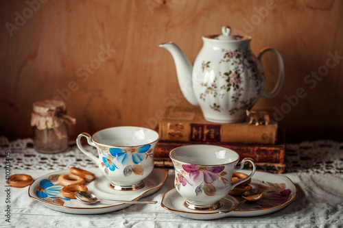 cup of tea and teapot on table