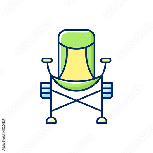 Fishing lounger chair RGB color icon. Hobby and leisure activity. Tool for fishery.Basic fishers equipment. Fishing tournament. Comfortable conditions for fishing. Isolated vector illustration