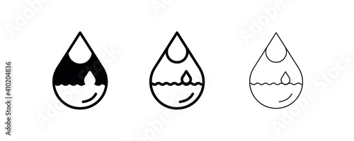 Water accumulated in the content of 3 different thickness water drops. Suitable for logo-web site use. Glowing water with water drop. Flat art modern vector illustration.