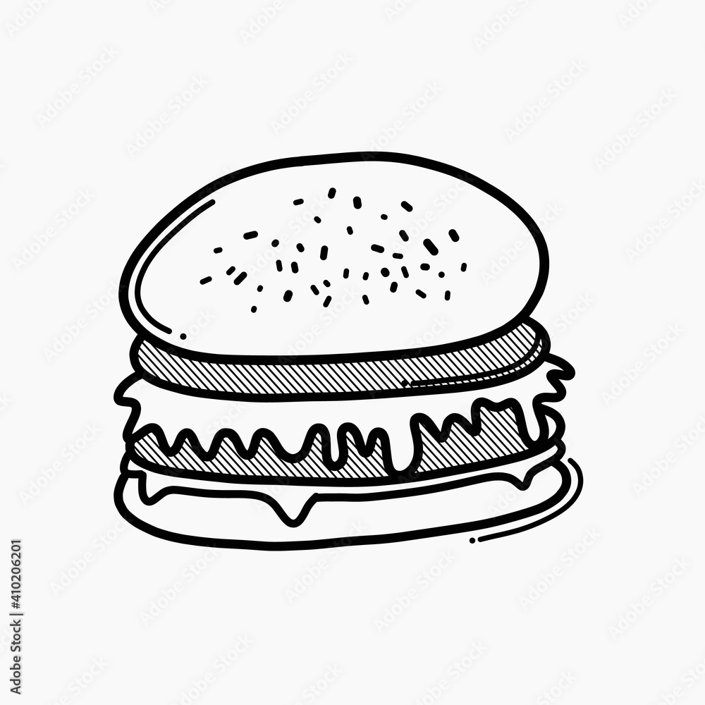hamburger doodle vector icon. Drawing sketch illustration hand drawn line eps10 hamburger doodle vector icon. Drawing sketch illustration hand drawn line eps10