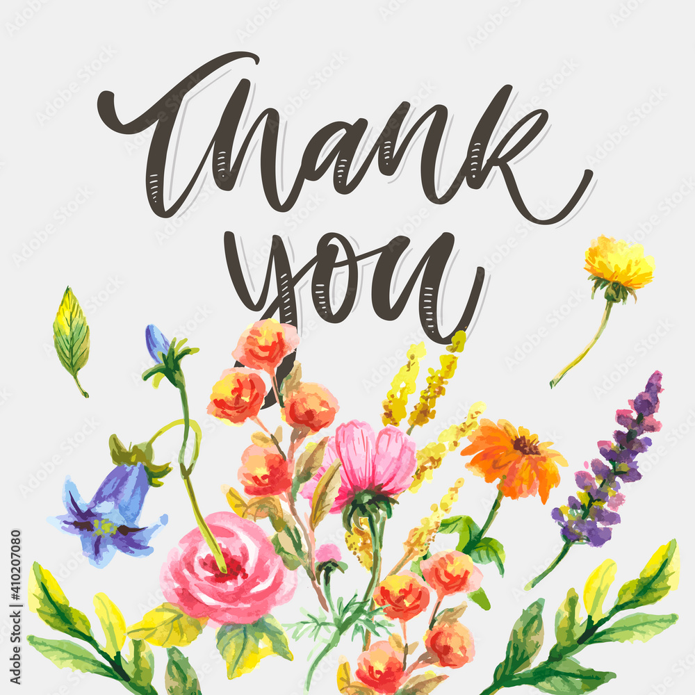 Cute Thank You Script Card Flowers Letter text Cute Thank You Script Card Flowers Letter text