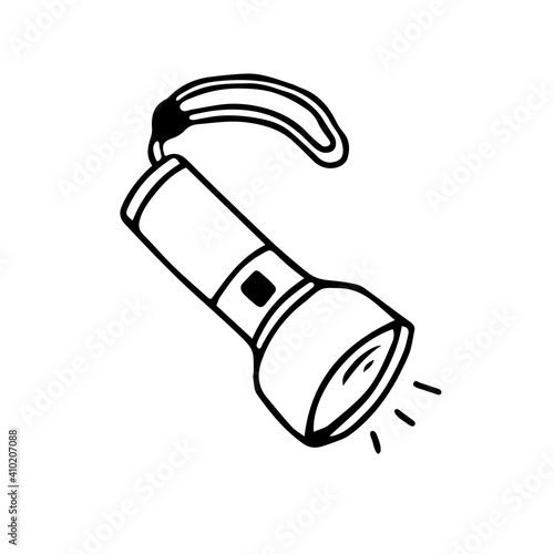 electric flashlight or torch doodle icon. Hand drawn vector illustration isolated on white background.