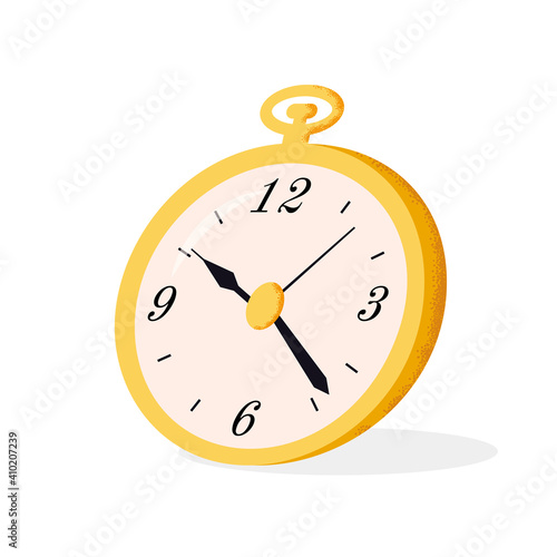Time Management Flat Concept. Golden clock vector illustration.