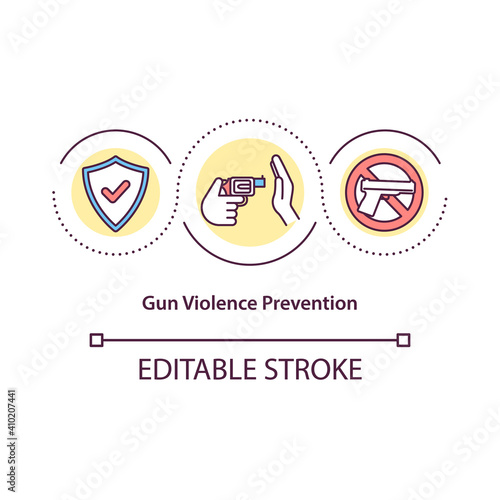 Gun violence prevention concept icon. Protecting your life idea thin line illustration. Regulation of law on use weapons. Vector isolated outline RGB color drawing. Editable stroke