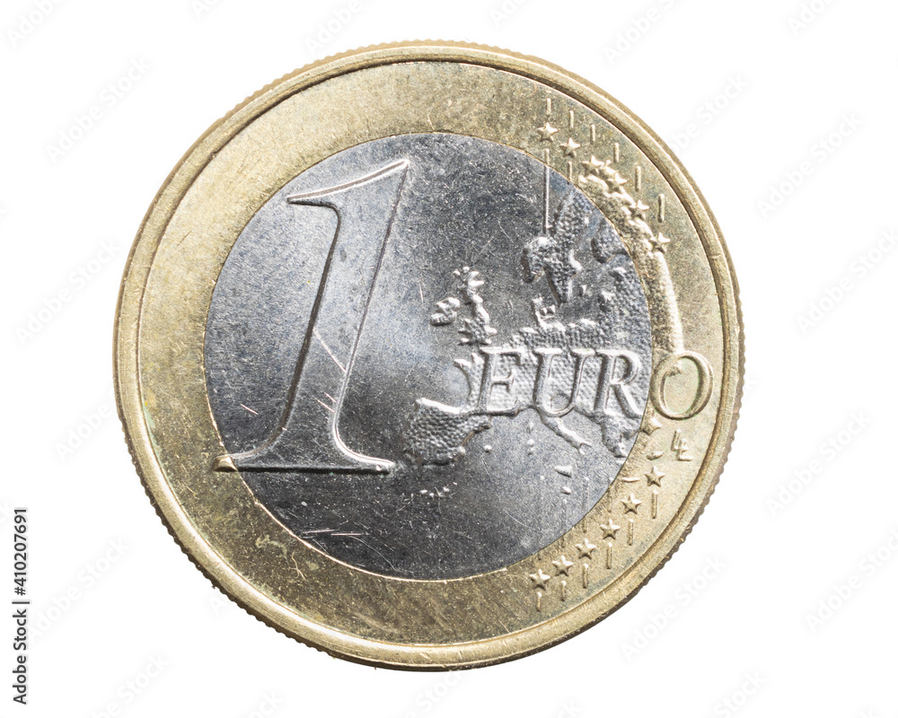 one euro coin on a white isolated background - obrazy, fototapety, plakaty 