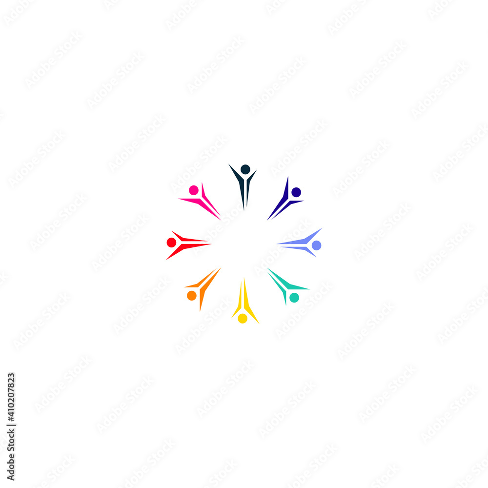 COLORFUL PEOPLE TOGETHER SIGN, SYMBOL, ARTWORK ISOLATED ON WHITE