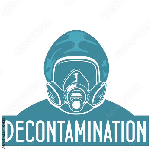 Disinfectant worker in protective gas mask and virus protective suits, disinfecting of accommodation, man in respirator poster, coronavirus or covid-19, vector
