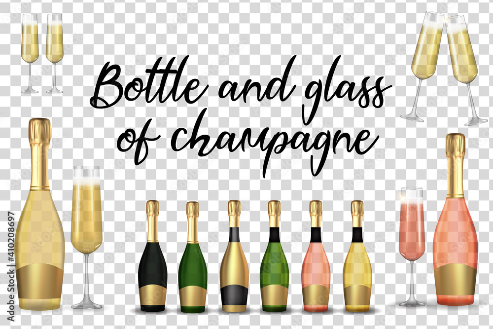 Big Collection Set of Realistic 3D champagne Golden, Pink and Green