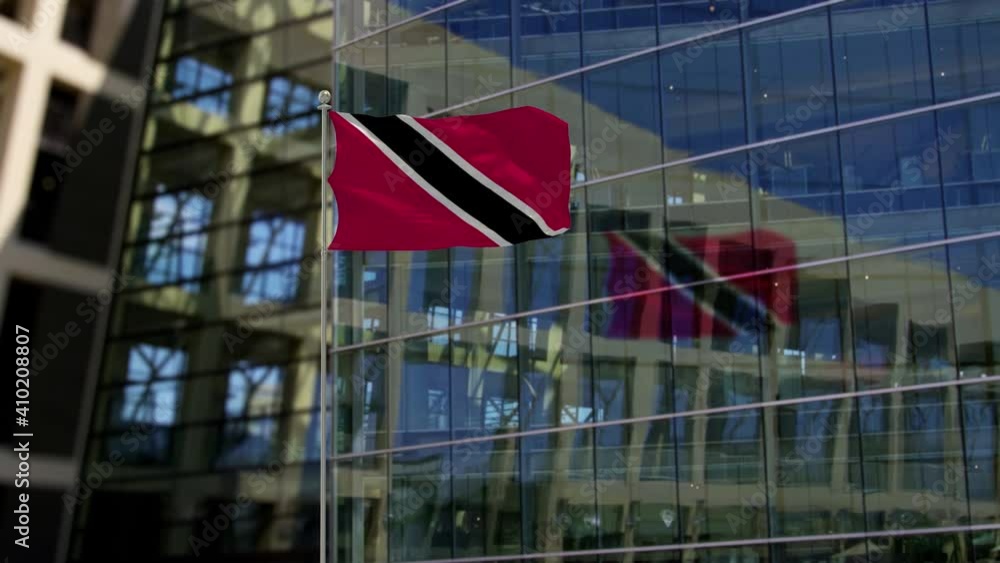 Trinidad and Tobago Flag Waving On A Skyscraper Building Trinidad and Tobago Flag Waving On A Skyscraper Building