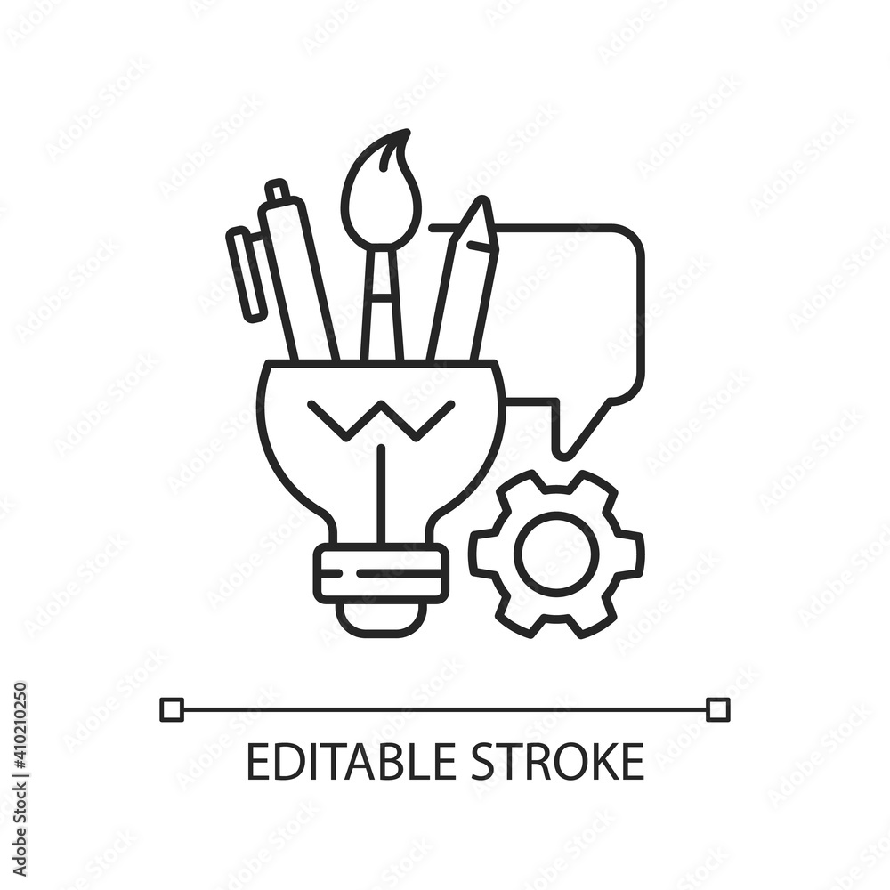 Artistic thinking linear icon. Promoting development of creative skills. Critical reflection. Thin line customizable illustration. Contour symbol. Vector isolated outline drawing. Editable stroke Artistic thinking linear icon. Promoting development of creative skills. Critical reflection. Thin line customizable illustration. Contour symbol. Vector isolated outline drawing. Editable stroke