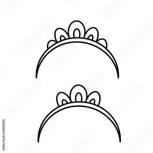 Tiara for a princess in two versions outline for coloring on a white background