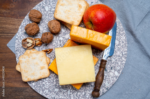 Cheese collection, orange and yellow smoked British cheese from England